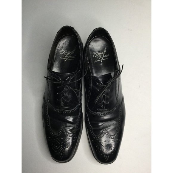 FLORSHEIM ROYAL IMPERIAL WING TIPS ALL LEATHER 12 A BLACK OXFORD MADE USA main image 12